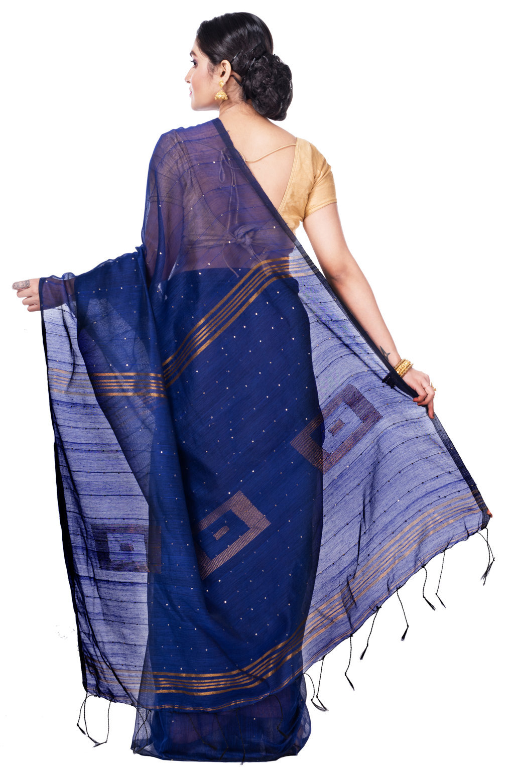 Naby Blue Blended Cotton Sequence_Handloom Hand Loom Saree (472)